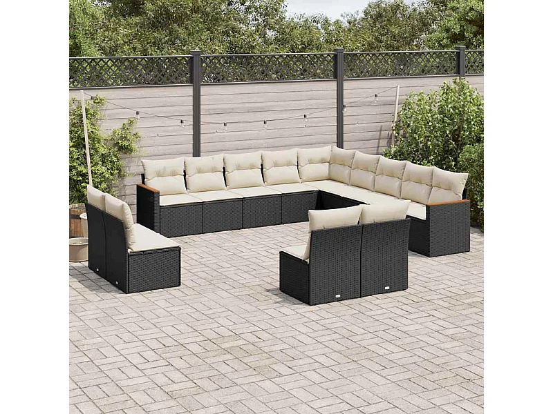 Set Divani da Giardino 13pz con Cuscini Nero in Polyrattan