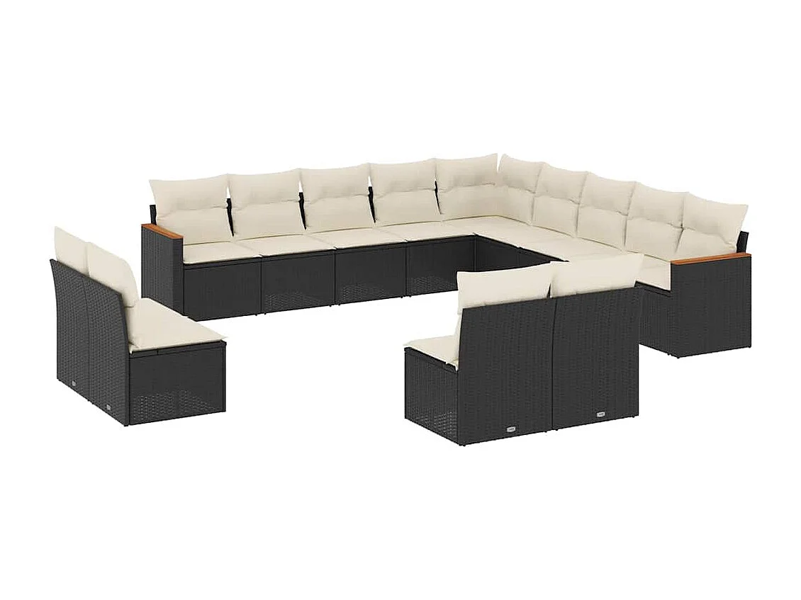 13-tlg. Garten-Sofagarnitur mit Kissen Schwarz Poly Rattan