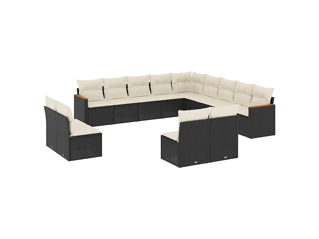 13-delige Loungeset met kussens poly rattan zwart