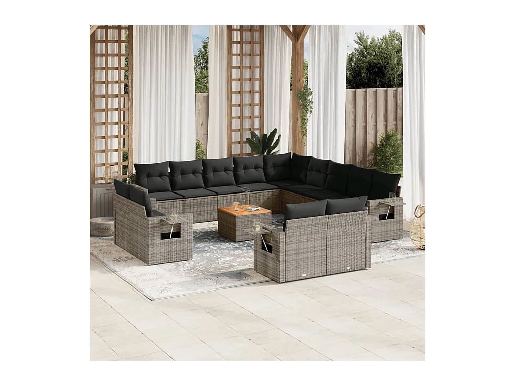 14-delige Loungeset met kussens poly rattan grijs
