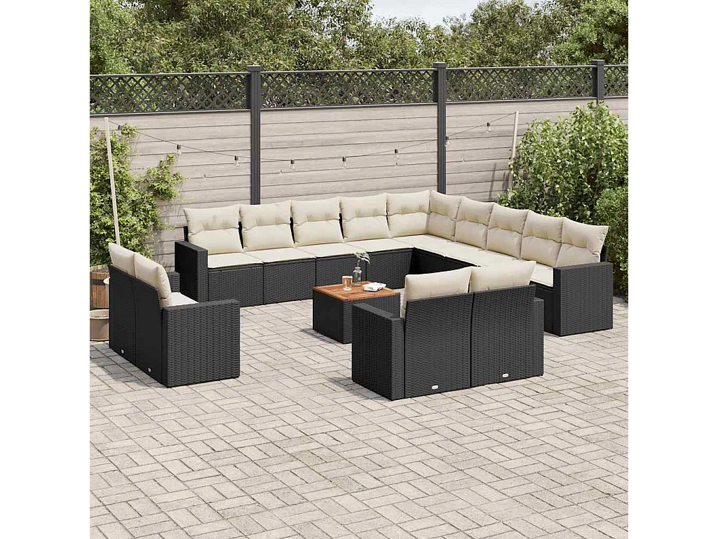 Set Divani da Giardino 14pz con Cuscini in Polyrattan Nero