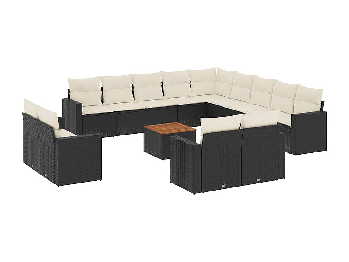 Set Divani da Giardino 14pz con Cuscini in Polyrattan Nero