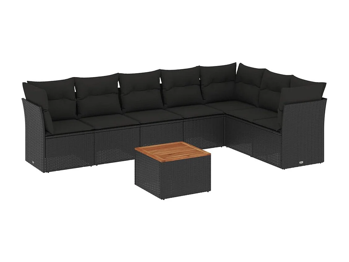 8-tlg. Garten-Sofagarnitur mit Kissen Schwarz Poly Rattan