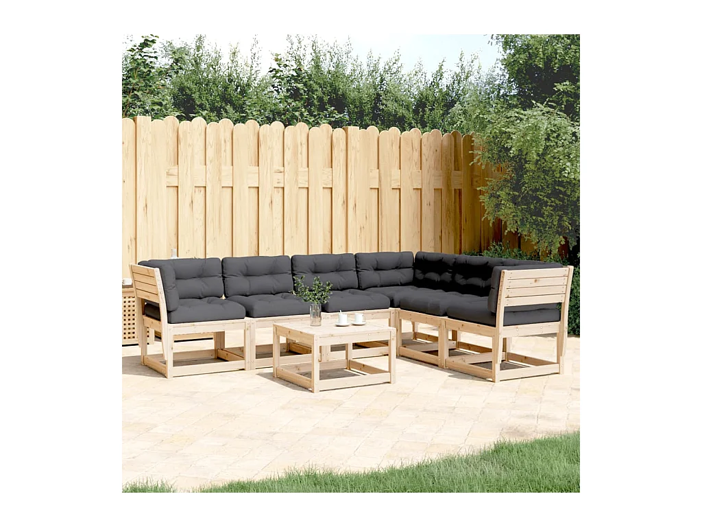 6-delige Loungeset met kussens massief grenenhout