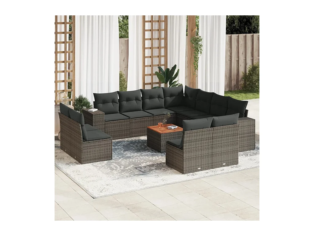 Set Divani da Giardino 12 pz con Cuscini Grigio in Polyrattan