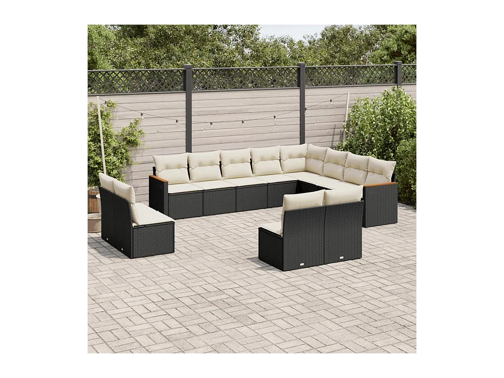 Salon de jardin 12 pcs avec coussins noir résine tressée