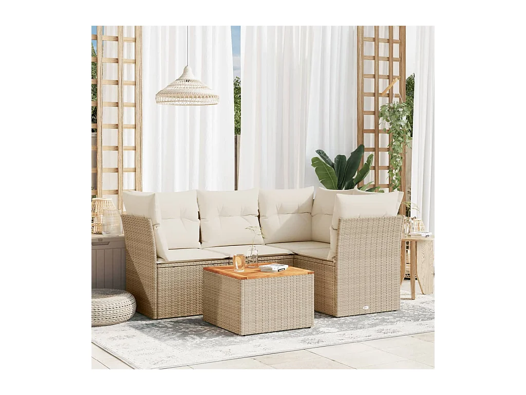 Salon de jardin avec coussins 5 pcs beige résine tressée