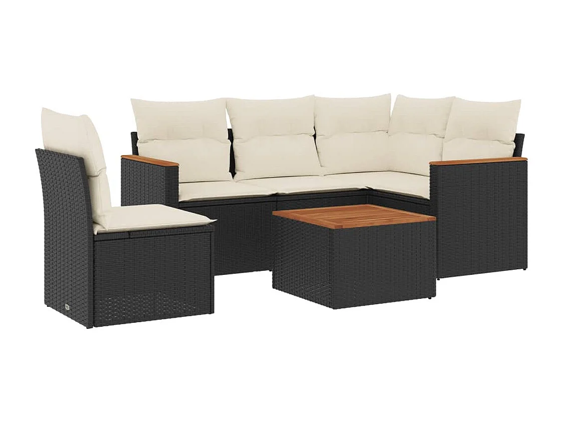 Set Divano da Giardino 6 pz con Cuscini Nero in Polyrattan