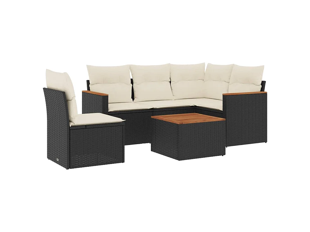 6-delige Loungeset met kussens poly rattan zwart