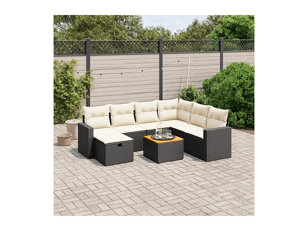 Set Divani da Giardino con Cuscini 8 pz Nero in Polyrattan
