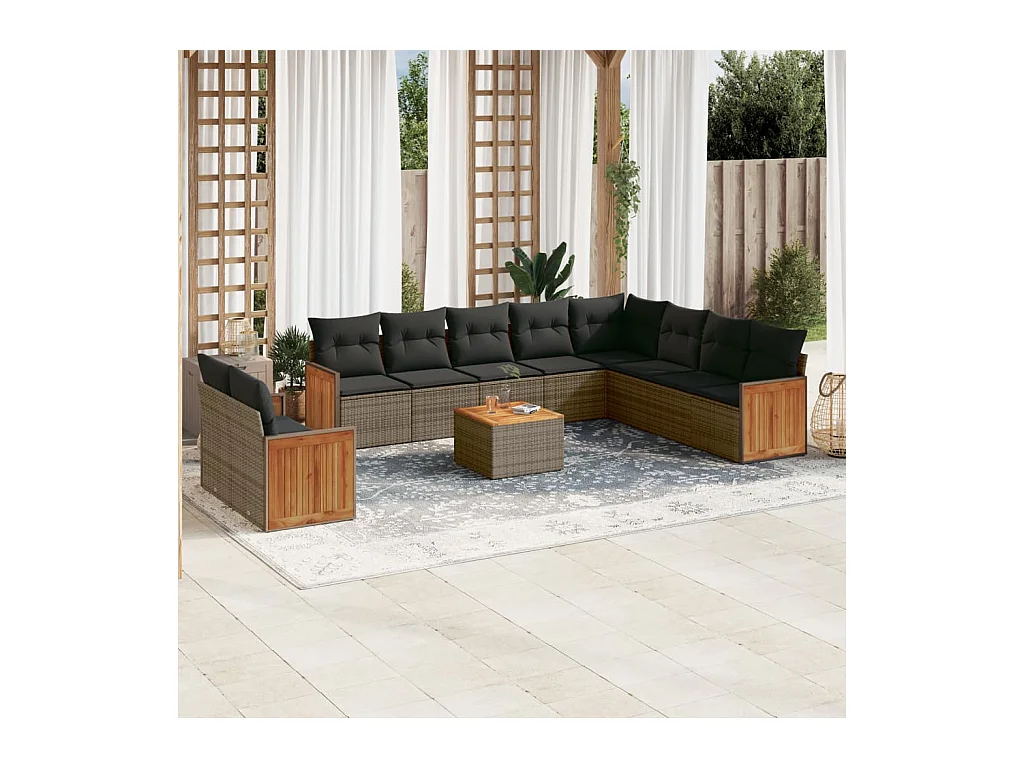 Set Divani da Giardino 11 pz con Cuscini in Polyrattan Grigio