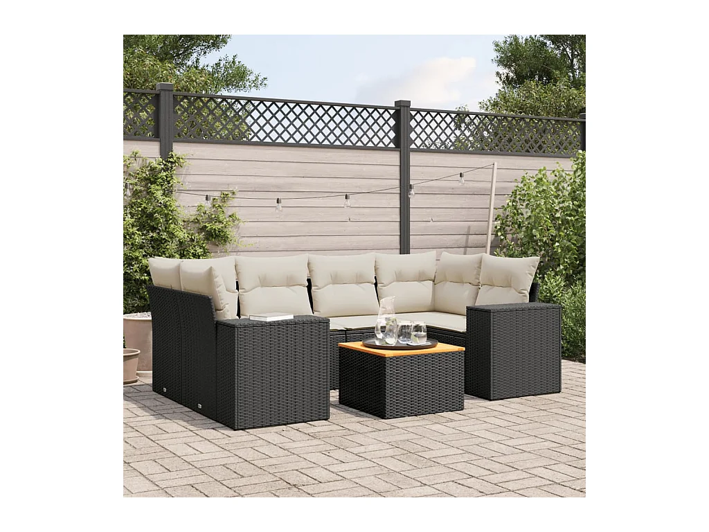 Set Divani da Giardino con Cuscini 7pz Nero Polyrattan
