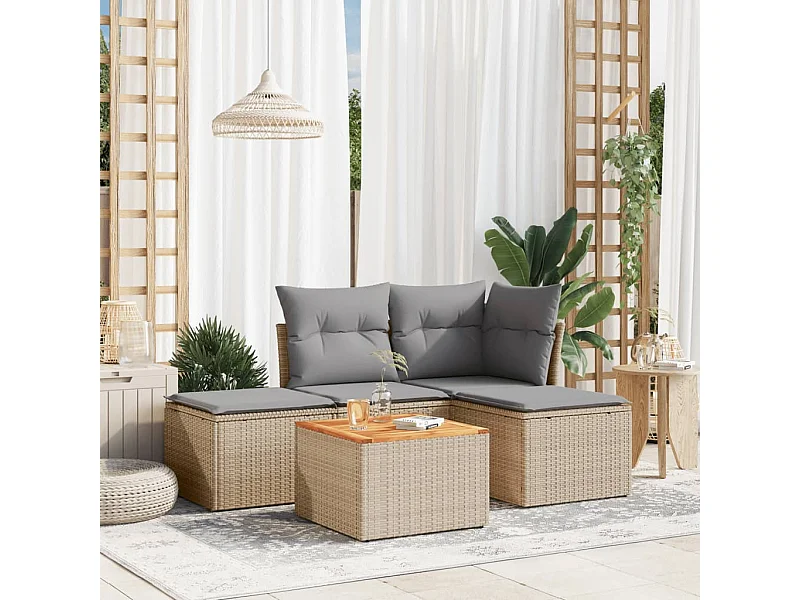 Set Divano da Giardino 5 pz con Cuscini Beige Misto Polyrattan