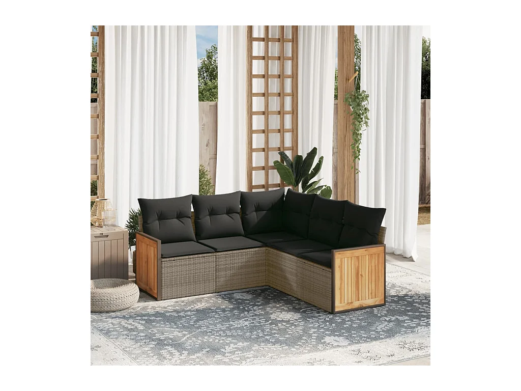 Set Divano da Giardino 5 pz con Cuscini Grigio in Polyrattan