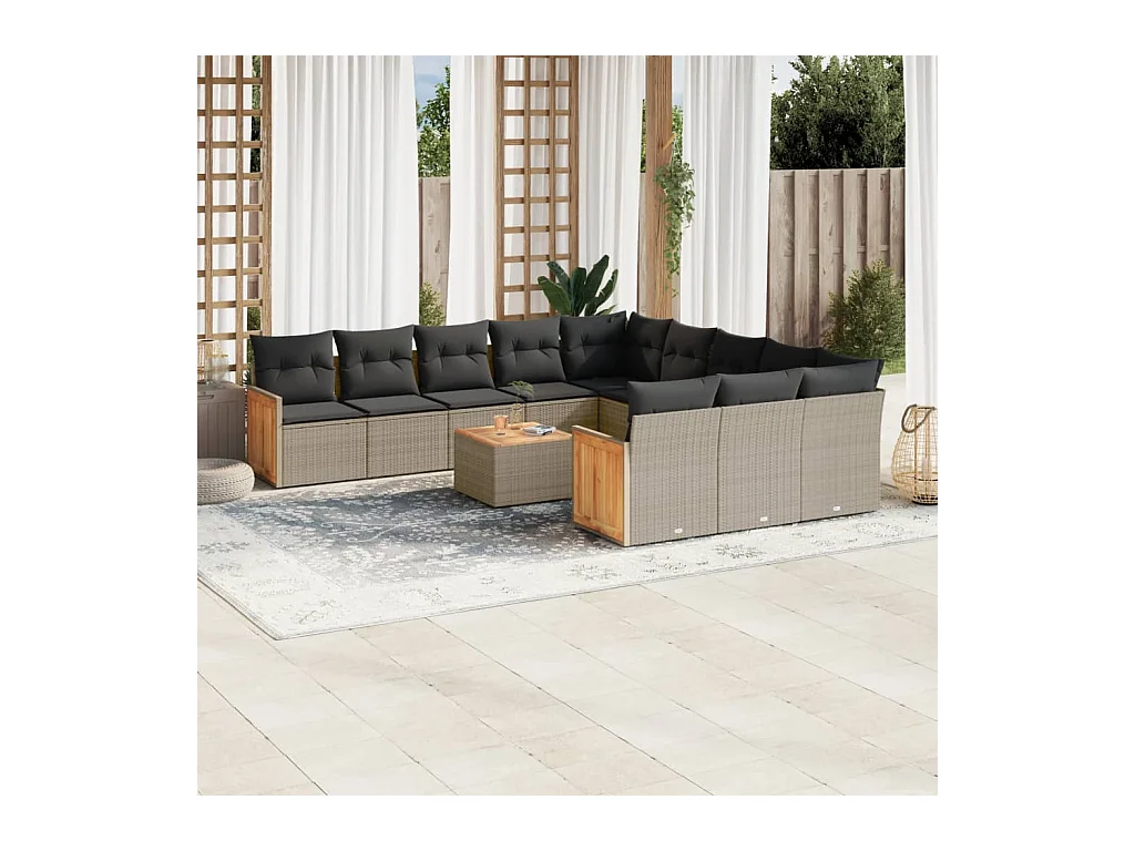 Set Divani da Giardino 12 pz con Cuscini Grigio in Polyrattan
