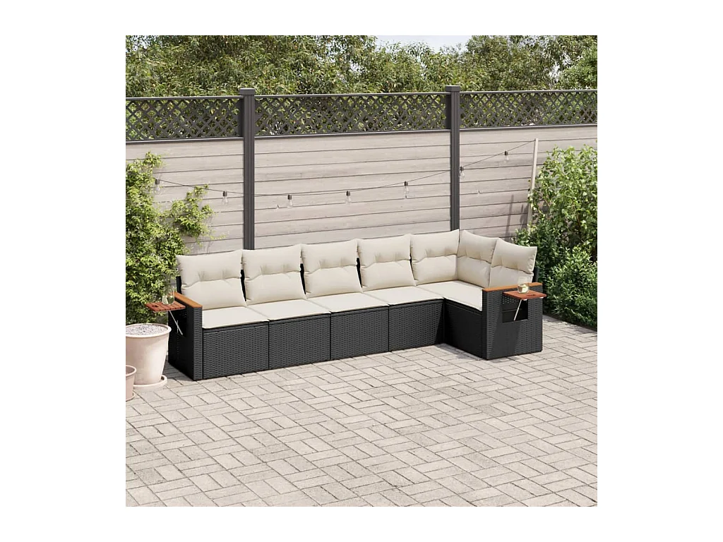 Salon de jardin 6 pcs avec coussins noir résine tressée