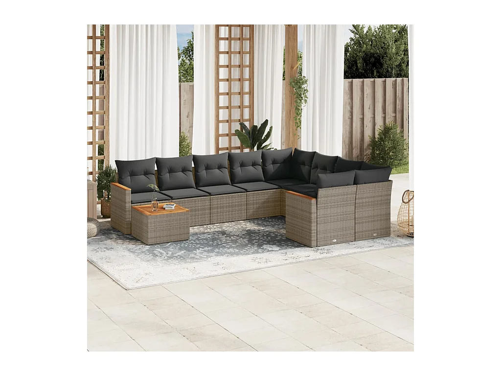 Set de sofás de jardín 10 pzas con cojines ratán sintético gris