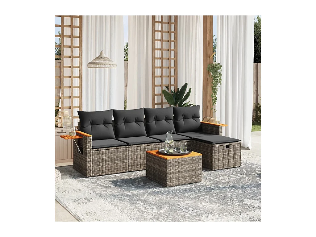 Set Divano da Giardino 6 pz con Cuscini Grigio in Polyrattan