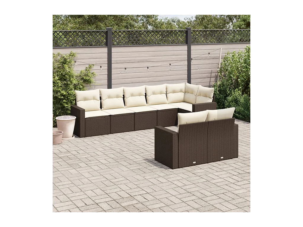 8-delige Loungeset met kussens poly rattan bruin