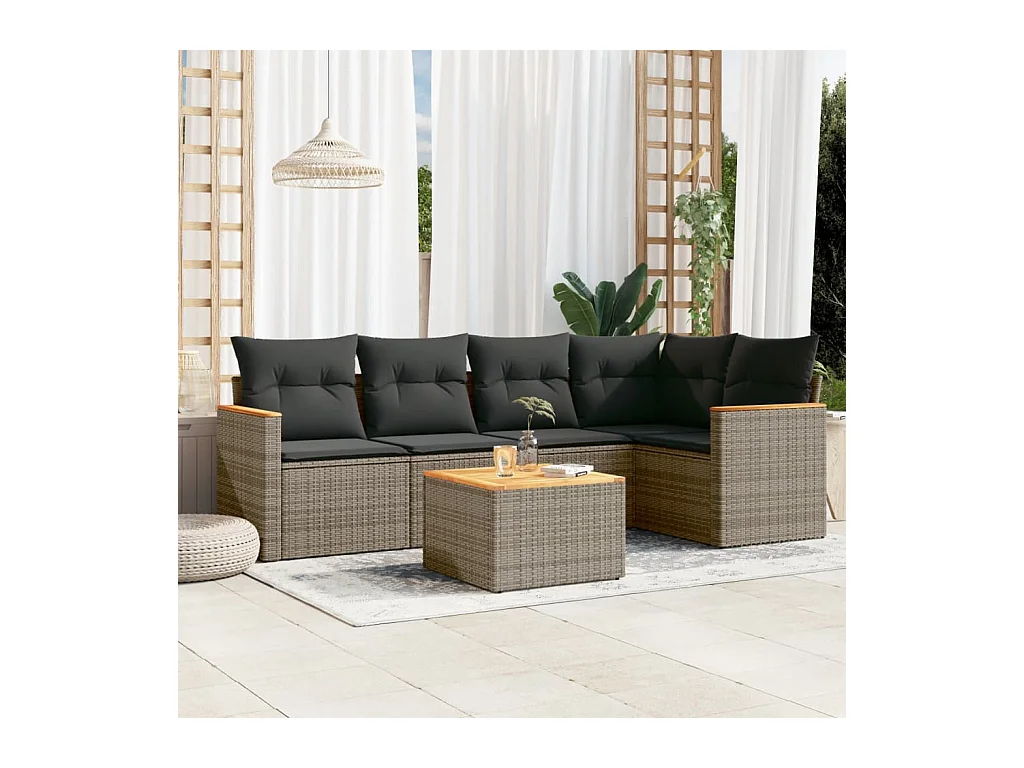6-tlg. Garten-Sofagarnitur mit Kissen Grau Poly Rattan