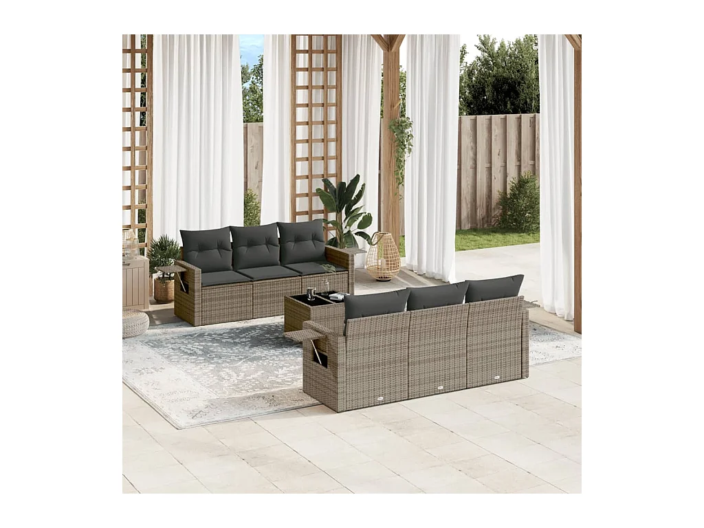 Set Divani da Giardino 7 pz con Cuscini Grigio in Polyrattan
