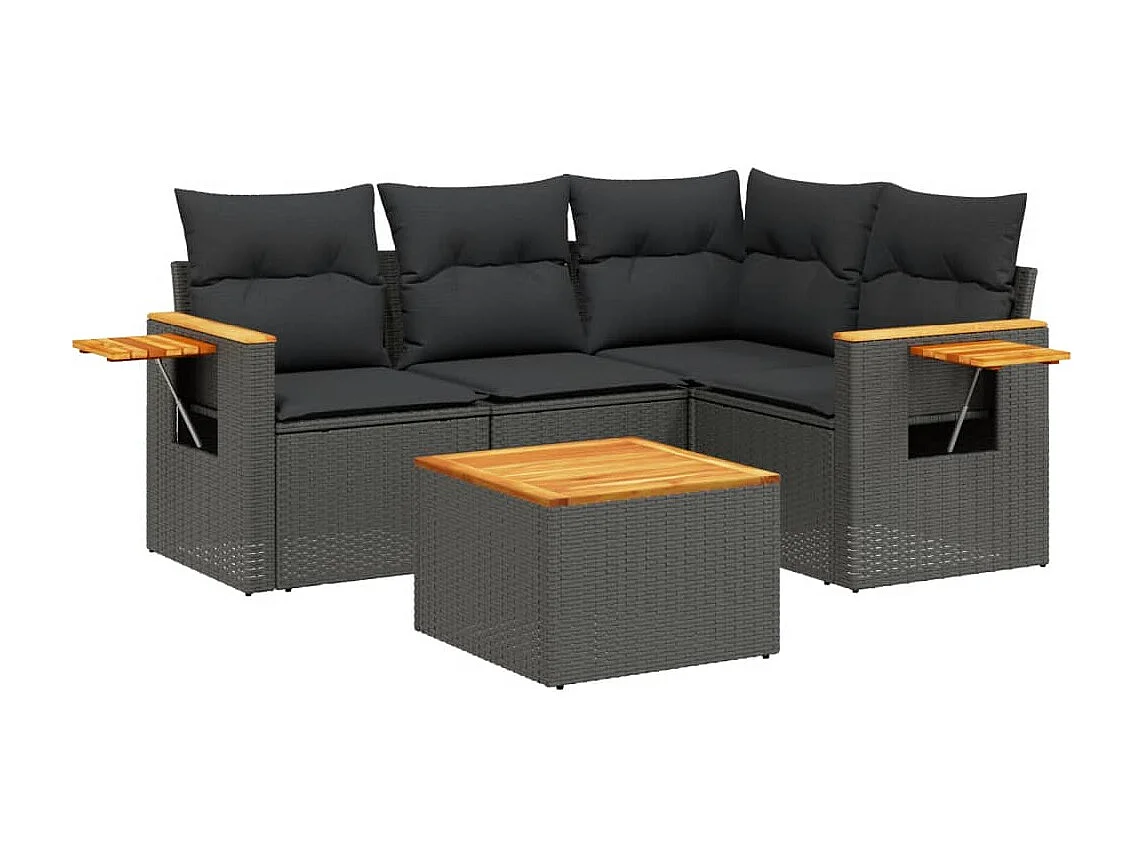 Set Divani da Giardino 5 pz con Cuscini in Polyrattan Nero