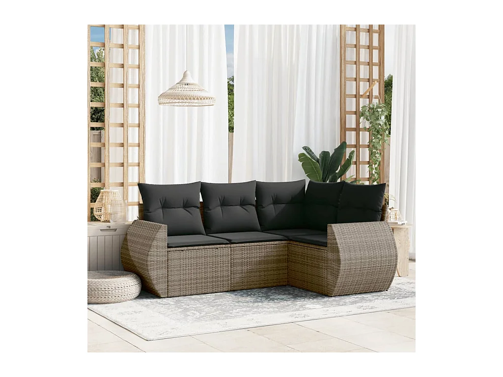4-delige Loungeset met kussens poly rattan grijs