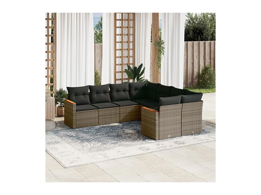 8-tlg. Garten-Sofagarnitur mit Kissen Grau Poly Rattan