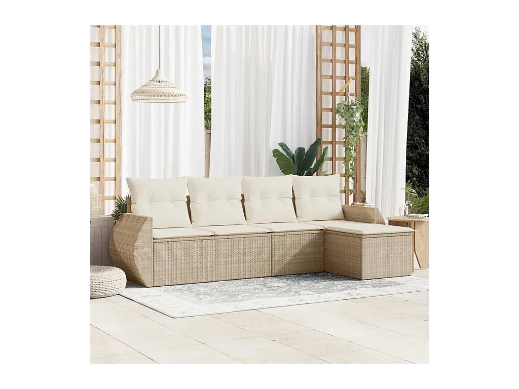 Salon de jardin avec coussins 5 pcs beige résine tressée
