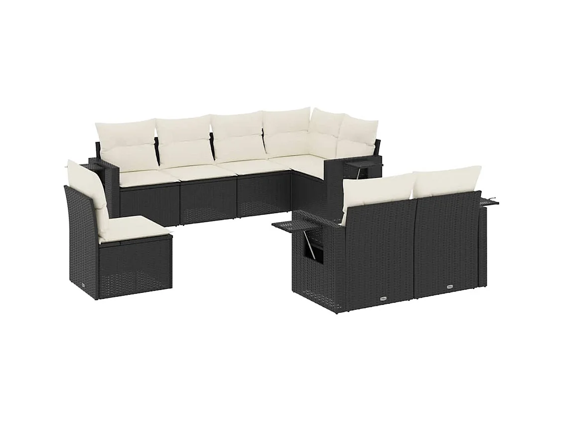 Set Divani da Giardino con Cuscini 8 pz Nero in Polyrattan