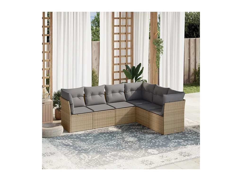 6-tlg. Garten-Sofagarnitur mit Kissen Beige Poly Rattan