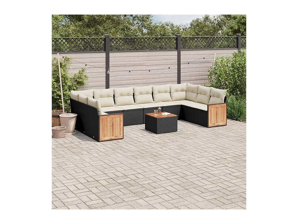 Set Divani da Giardino 11 pz con Cuscini in Polyrattan Nero