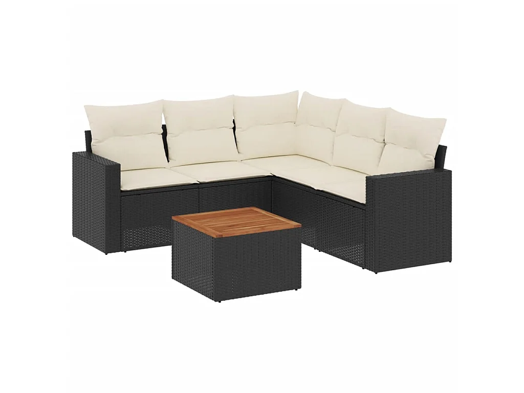 6-tlg. Garten-Sofagarnitur mit Kissen Schwarz Poly Rattan