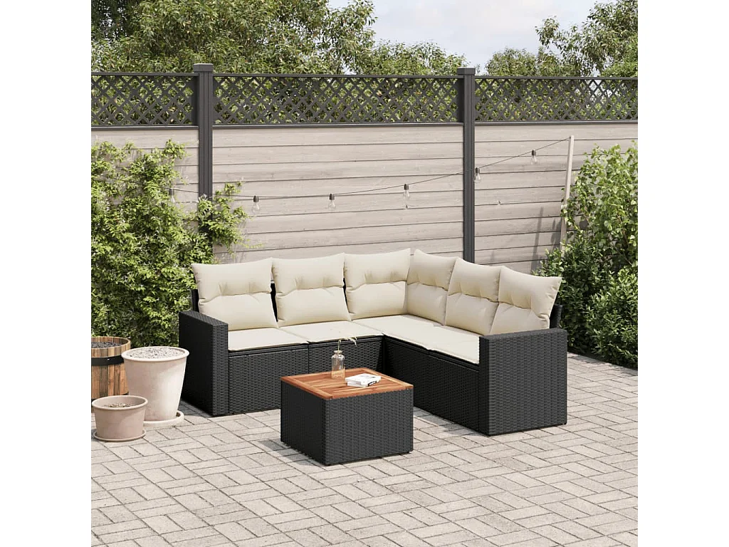 6-tlg. Garten-Sofagarnitur mit Kissen Schwarz Poly Rattan