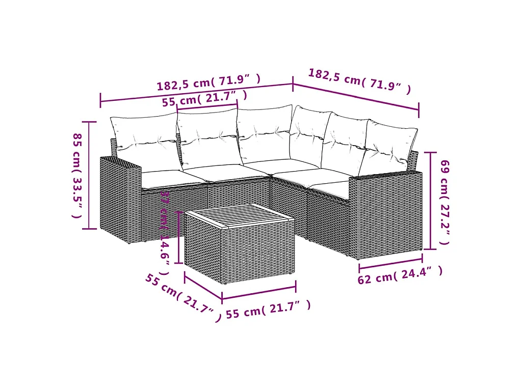6-tlg. Garten-Sofagarnitur mit Kissen Schwarz Poly Rattan