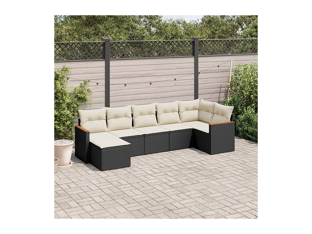 Salon de jardin 7 pcs avec coussins noir résine tressée