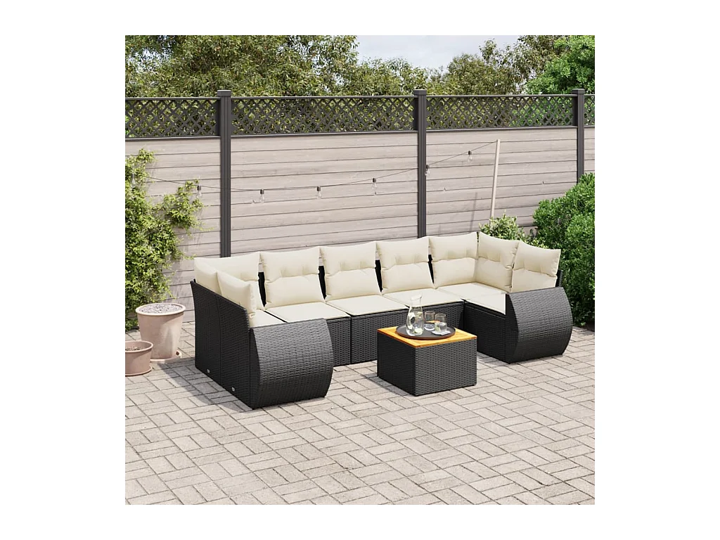 Salon de jardin 8 pcs avec coussins noir résine tressée