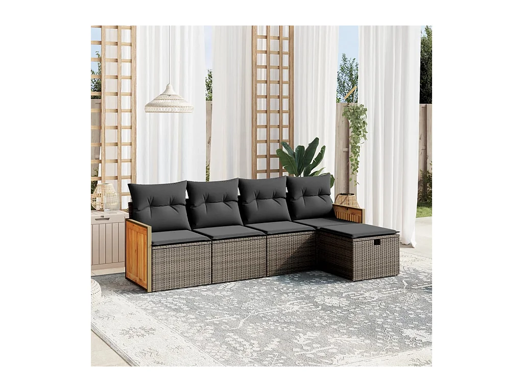 5-delige Loungeset met kussens poly rattan grijs
