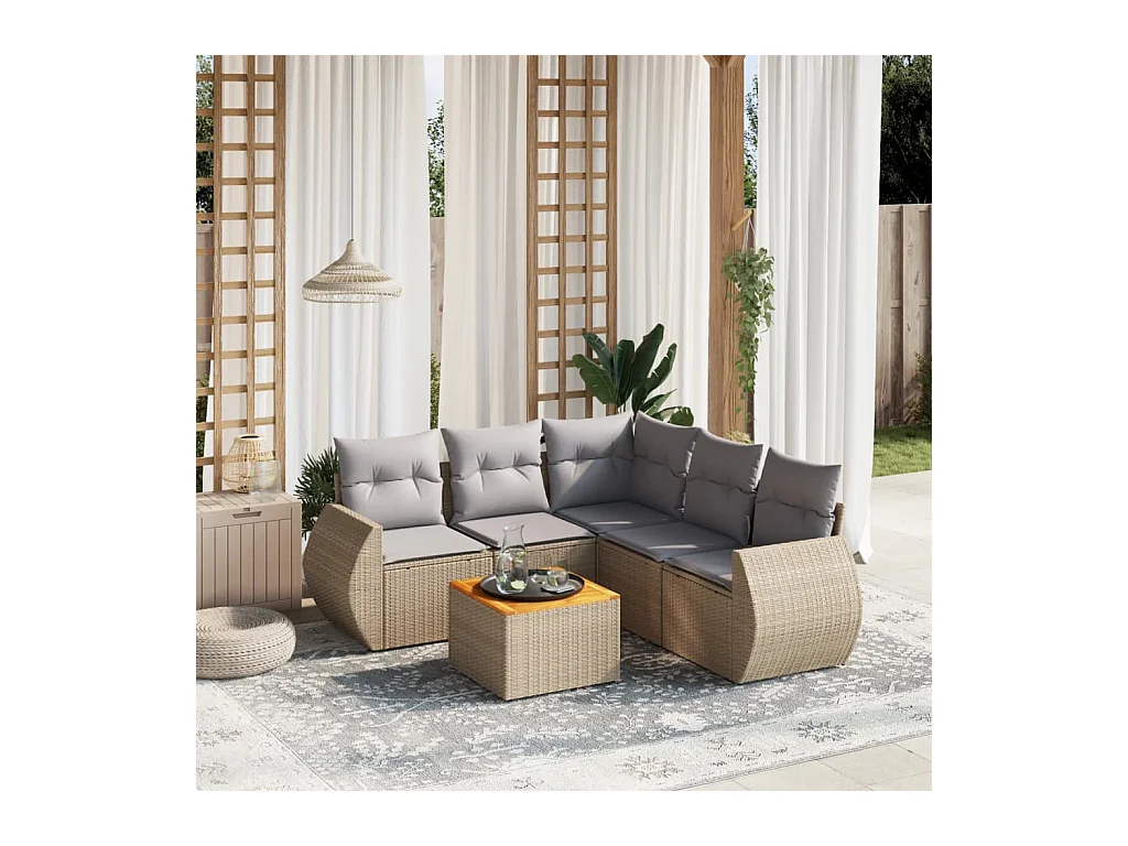Set Divano da Giardino 6 pz con Cuscini Beige in Polyrattan