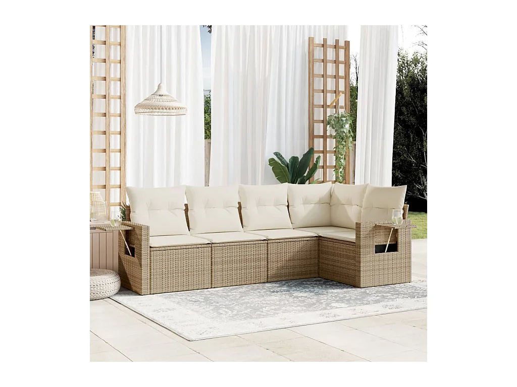 Salon de jardin avec coussins 5 pcs beige résine tressée