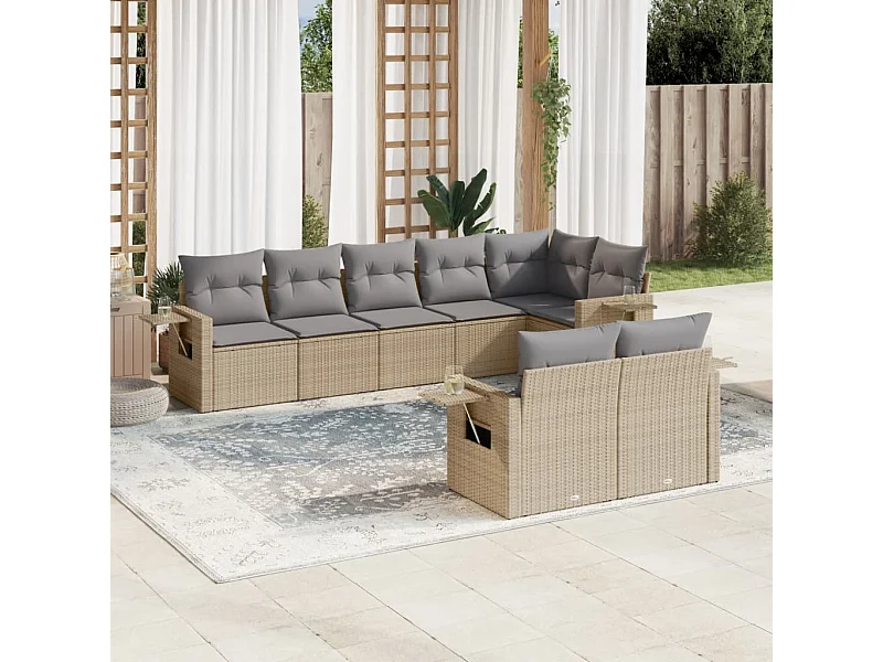 Set Divano da Giardino 8 pz con Cuscini Beige in Polyrattan
