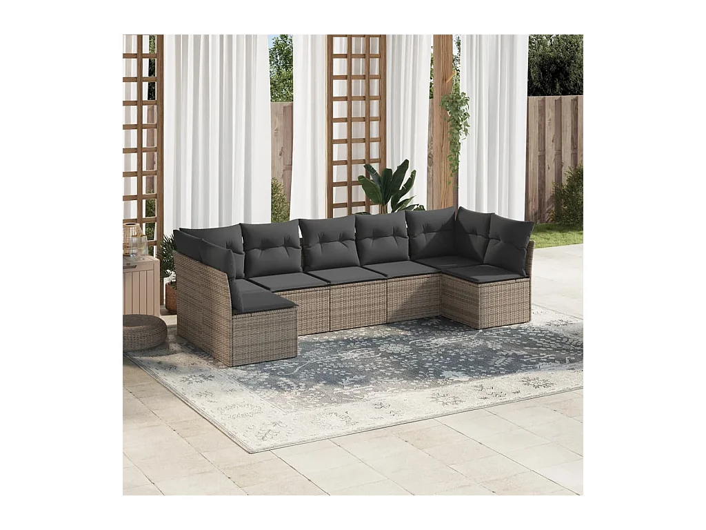 Set Divani da Giardino 7 pz con Cuscini Grigio in Polyrattan