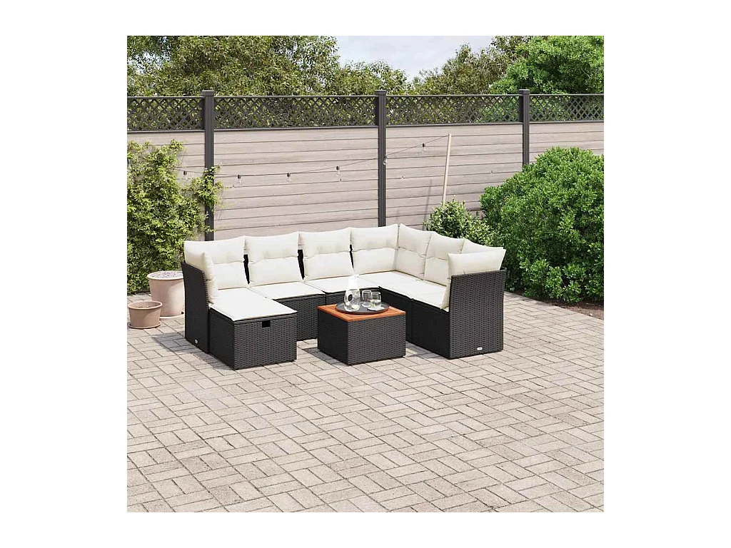Set Divani da Giardino con Cuscini 8 pz Nero in Polyrattan