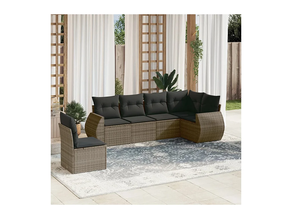 Set Divano da Giardino 6 pz con Cuscini Grigio in Polyrattan
