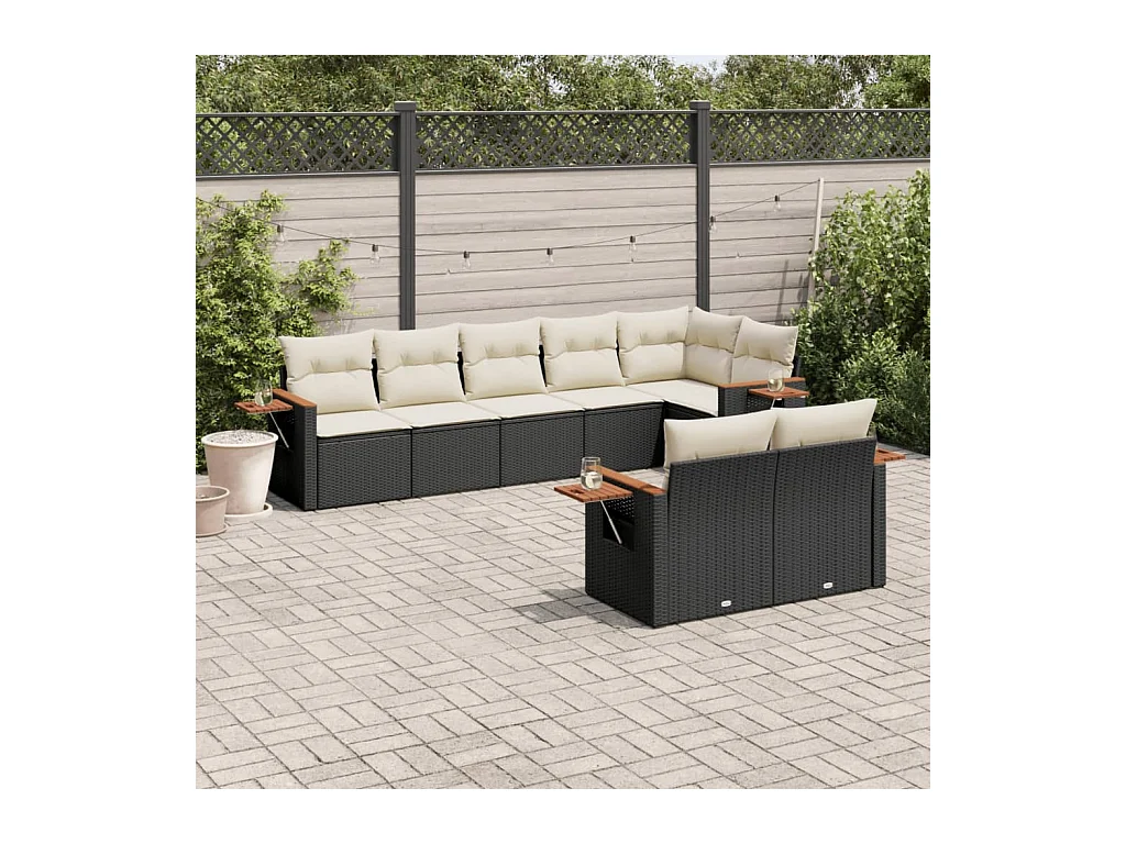 Set Divani da Giardino con Cuscini 8 pz Nero in Polyrattan
