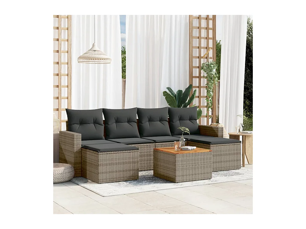 Set Divani da Giardino 7 pz con Cuscini Grigio in Polyrattan