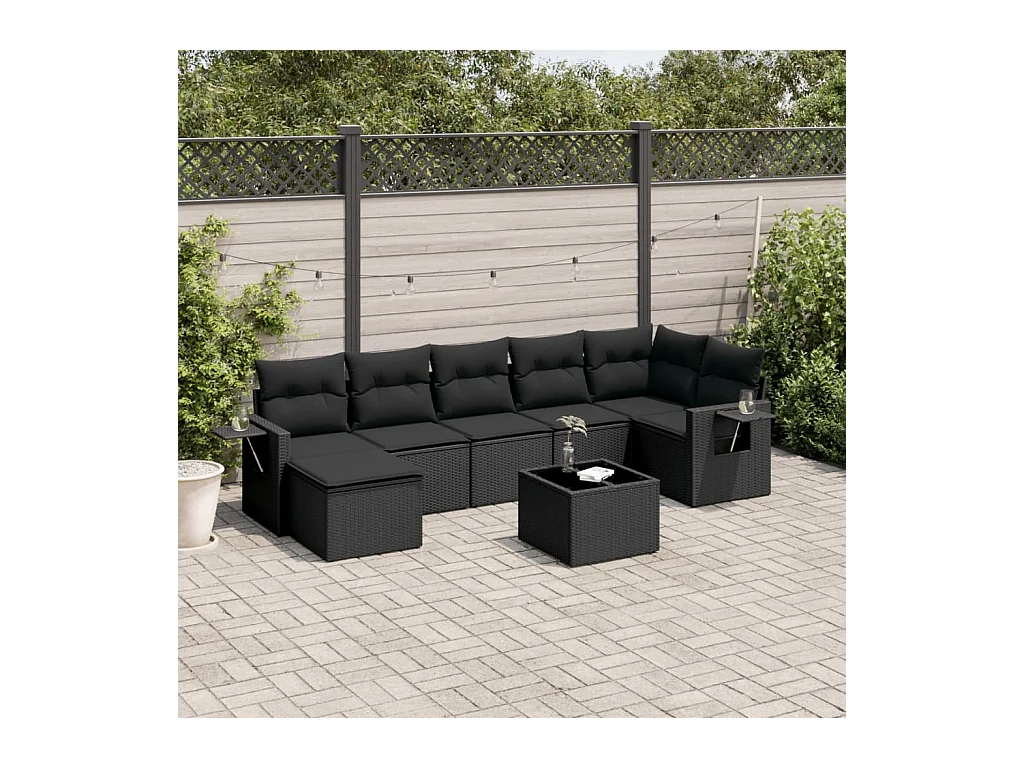 Set Divani da Giardino con Cuscini 8 pz Nero in Polyrattan