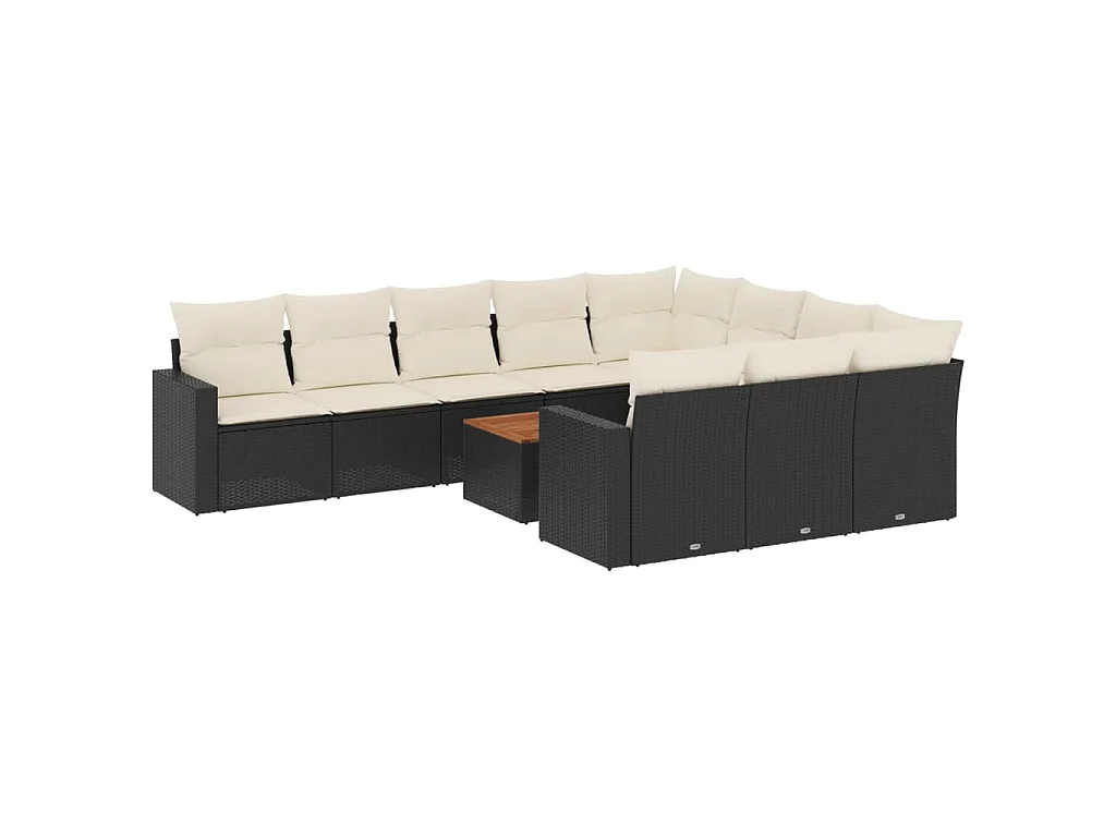 11-tlg. Garten-Sofagarnitur mit Kissen Schwarz Poly Rattan