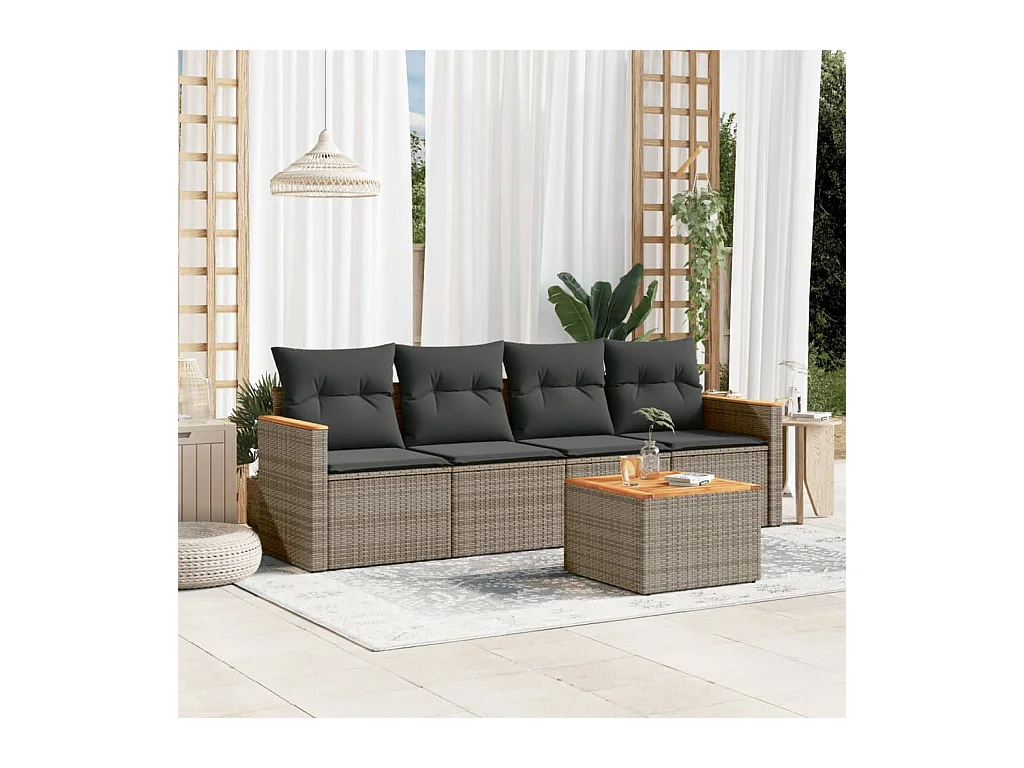 5-delige Loungeset met kussens poly rattan grijs