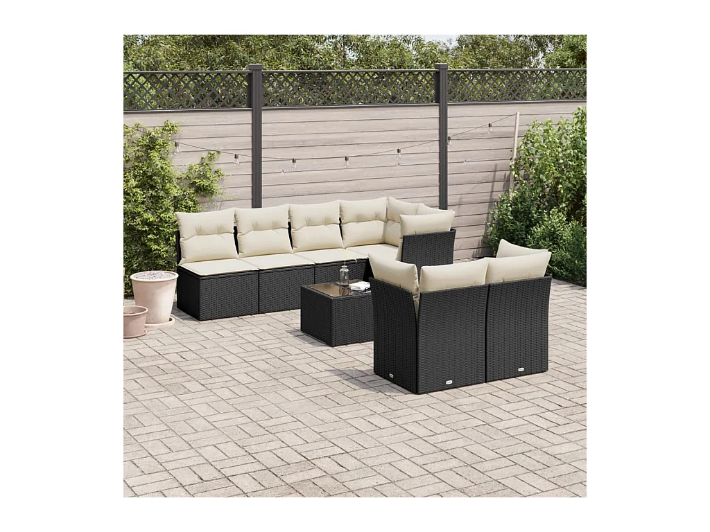 Salon de jardin 8 pcs avec coussins noir résine tressée